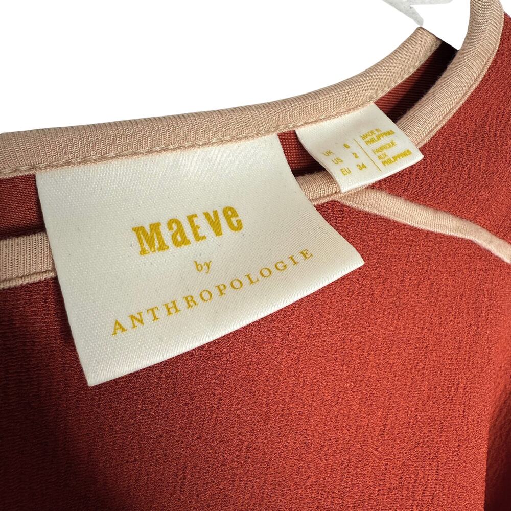 Anthropologie Maeve Contrast Trim Cropped Long Sleeve Top Size 2 Preppy Fall New - Picture 4 of 11